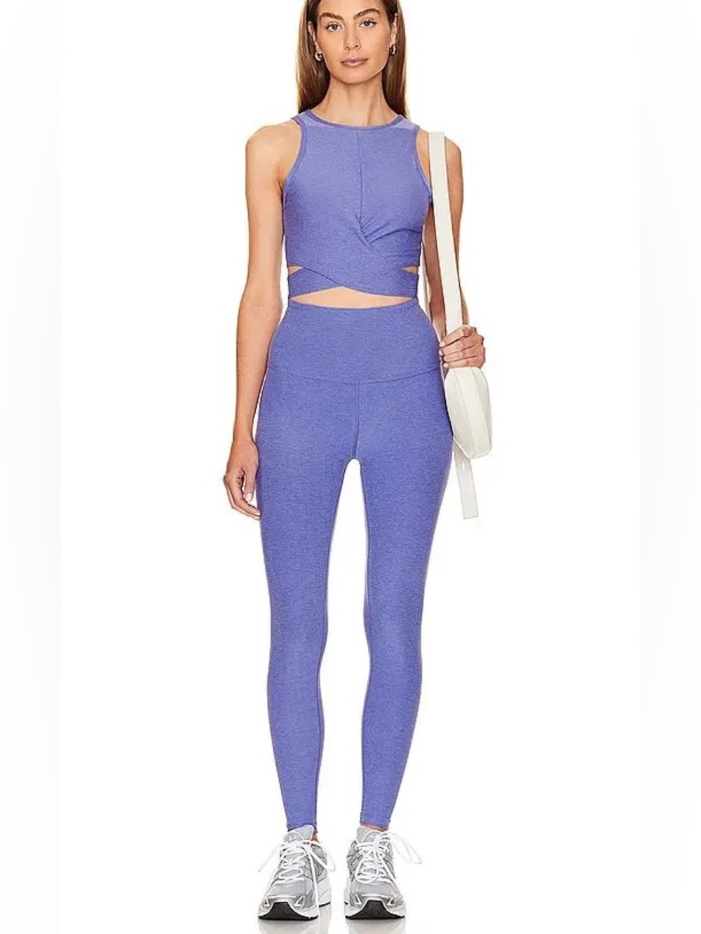 Beyond Yoga Set - Featherweight Embrace Cropped Tank and Leggings Indigo Heather